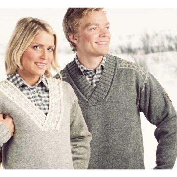 Dale of Norway XXL Gray Wool Fair Isle V neck Ski Sweater 2015 Norwegian Team - Picture 2 of 16